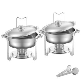 Chafing Dish Buffet Set, 5 Qt 2 Pack, Stainless Steel Chafer with 2 Full Size Pans, Round Catering Warmer Server with Lid Water Pan Folding Stand