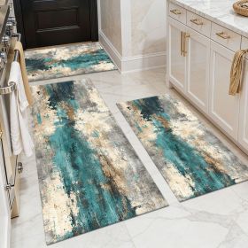 Three-piece kitchen rug set, non-slip and washable, abstract pattern kitchen hallway rug, soft and comfortable, suitable for sinks, floors, entra (Main Material: Polyester, Main Color: White)